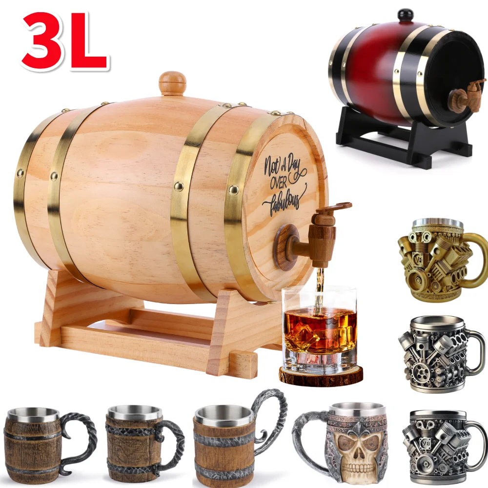 Wine Beer Tequila - 3L Wooden Whiskey Barrel with Stand