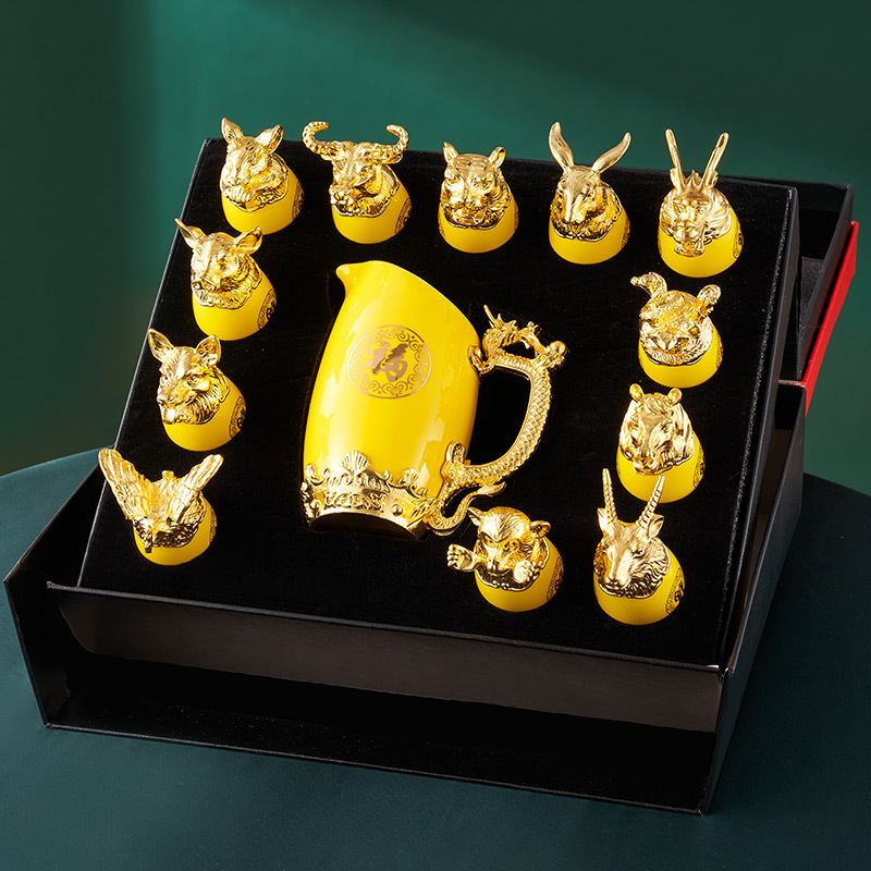 Wine Beer Tequila - Gold-plated Twelve Animal Head Ceramic Wine